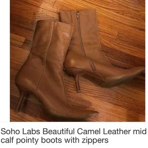 Soho Lab Pointy mid-calf Camel Leather Boots